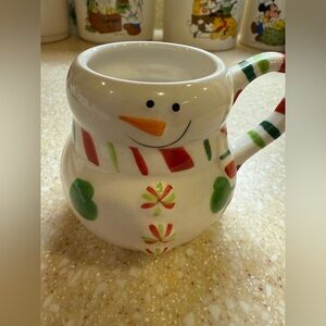 Festive Mini Christmas Snowman Mug with Candy Cane Handle Kids Hot Cocoa Cup